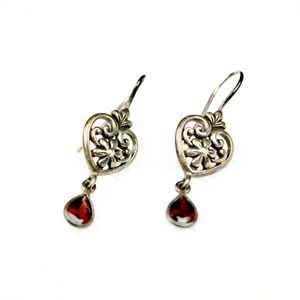 Garnet Heart Earrings - 925 Sterling Silver